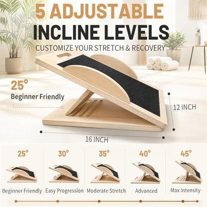 3-in-1 Wooden Slant Board, Calf Stretcher & Balance Board | Adjustable 5-level wooden slant board & wobble board for squats, physical therapy, calf stretching & balance training.