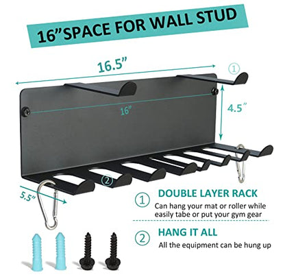 Multi-Purpose Gym Storage Rack Resistance Bands Holder Home Gym Accessories Storage Fitness Bands Rack Heavy Duty Hooks for Resistance Bands, Straps, Jump Ropes, Foam Rollers, Chains