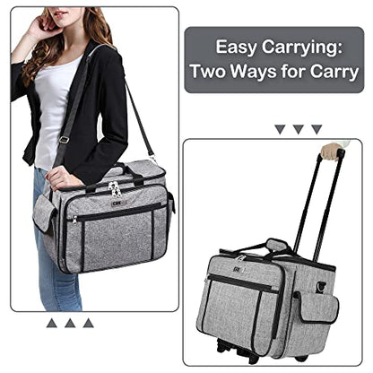 CAB55 Rolling Sewing Machine Case, Detachable Rolling Sewing Machine Carrying Case on Wheels, Trolley Tote Bag with Removable Bottom Wooden Board for Most Standard Sewing Machine and Accessories - color: Grey