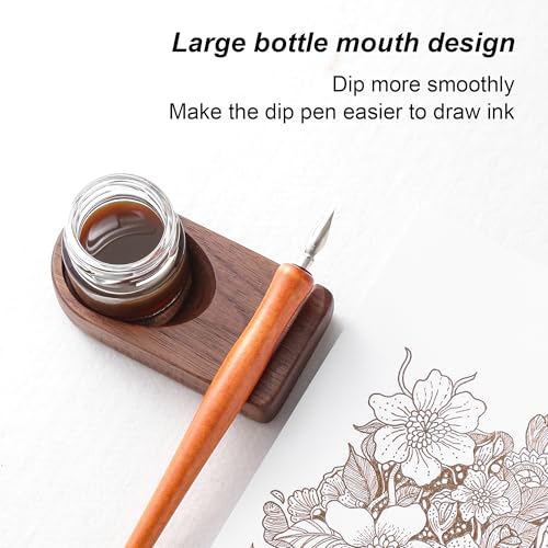 Wooden Calligraphy Brush Holder with Glass Inkwell Container, Set with Angled Tip Holder Base (Upgraded One Glass Ink) - style: Upgraded One Glass Ink
