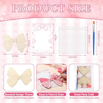 Saypacck 24 Pcs Pink Bow Party Favors Wooden Paint Craft Kits | Bow Themed Craft Activity, Girly Bow Designs for Birthday Parties, Bulk Favors for Goodie Bags, - style: Bowknot Style