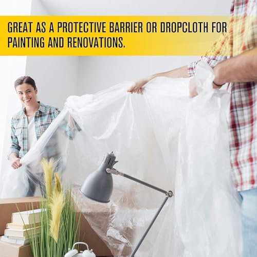 Aluf Plastics Sheeting - 4 Rolls of 7.8 Micron Clear All Purpose Vapor and Moisture Barrier Sheet Tarp/Drop Cloth - 9' x 400' - for Painting, Furniture, Carpet, Contractor, & Construction - color: Clear, style: 9ft x 400ft Sheeting, .31 Mil, 4 Count