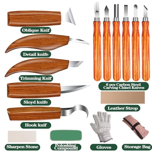 16Pcs Wood Carving Tool Kit with Whittling Knives & Cut-Resistant Gloves | 16Pcs Wood Carving Tool Kit, Whittling Hand Carving Knife Set with Cut-Resistant Gloves for DIY Crafts, Beginners & Adults