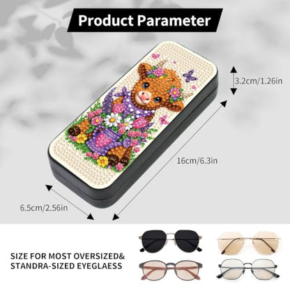 FlyingMage 5D Diamond Art Painting Kit, Hard Shell Eyeglasses Glasses Case | Highland Cattle DIY Diamond Dots, Small Gem Art Painting Mosaic Kits, Cute Sunglasses Case for Adults Beginner Women Teen - color: Beige Flower Highland Cattle