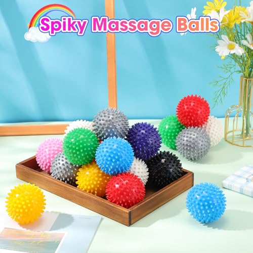Liliful 100 Pcs Spiky Massage Balls for Feet, Back, Hand Massage Roller Squeeze Balls Plantar Fasciitis Ball Bulk for Foot Hand Trainer Therapy, 10 Colors 3 Inch Multipack