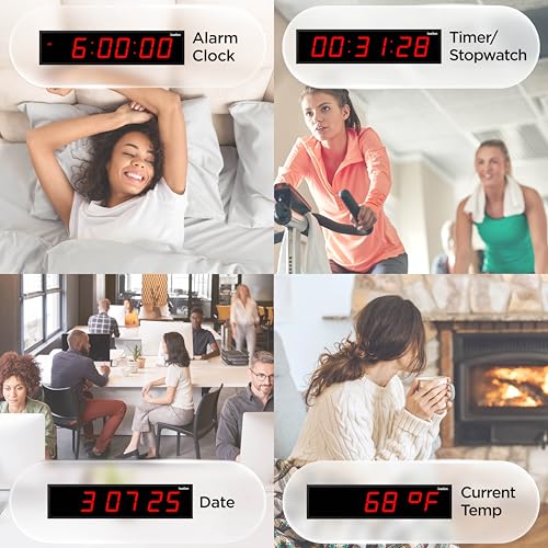 Ivation Oversized Digital Wall Clock with Large LED Display & Timer, 24" | Multi-function with Timer, Stopwatch, Alarms, Temp & Date, Aluminum frame, 6 Brightness levels, Time memory, Remote | Red - color: Red, size: 24" Inch