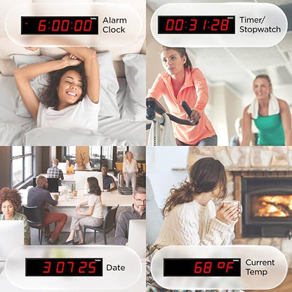 Ivation Oversized Digital Wall Clock with Large LED Display & Timer, 24" | Multi-function with Timer, Stopwatch, Alarms, Temp & Date, Aluminum frame, 6 Brightness levels, Time memory, Remote | Red - color: Red, size: 24" Inch