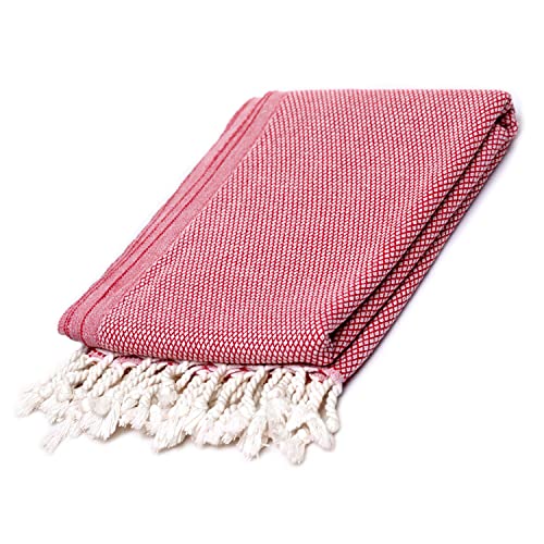 ATANI Turkish Beach Towel, Converts to a Bag, Oversized 100% Cotton Bath Towels Lightweight Quick-Dry Beach Blanket for Travel, Picnic, Camping, Yoga and Pool (Red + Bag, 35 inc x 69 inc) - color: Red + Bag, size: 35 inc x 69 inc