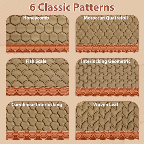 Leriton 6-Pack 9 Inches Clay Texture Roller Set Extra Large Polymer Tools 6-Pattern 3D-Printed Texture Roller for Polymer Clay, Ceramics, Painting and Decoration, Tabletop Crafting, Crafts, DIY - size: 9 Inch