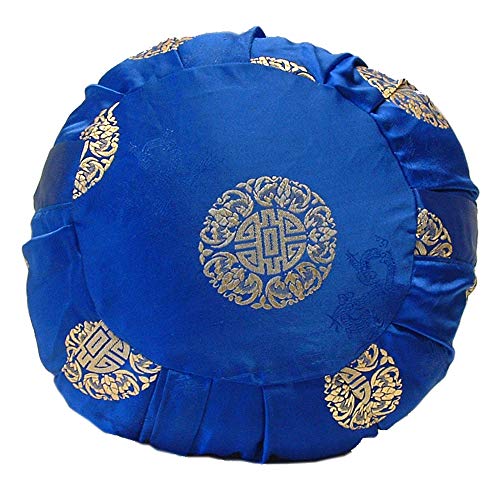 Zen Zafu Sitting or Meditation Cushion with Silk Brocade Cover (Blue/Gold) - color: Blue/Gold