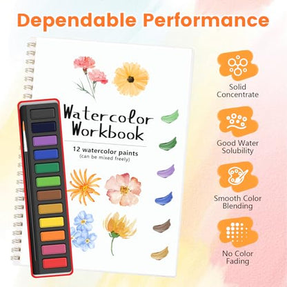 TLM Beginner Watercolor Painting Kit, Multi Theme with 12-Color Palette & 1 Brushes, Premium Bleed-Resistant Paper Art Set, Easy-to-Learn Painting Kit for Creative Exploration & Gifting