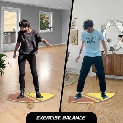 Balance Board w/Rollers – 10-Layer Wood Wobble Board for Core Strength