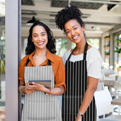 Apron with Pockets, 32x28 inch, 2 Pack, Striped | Black Grey Stripes Adjustable Bib with Pockets for Women Men Couple Lovers Chef Home Baking Gardening - color: Black Grey Stripes