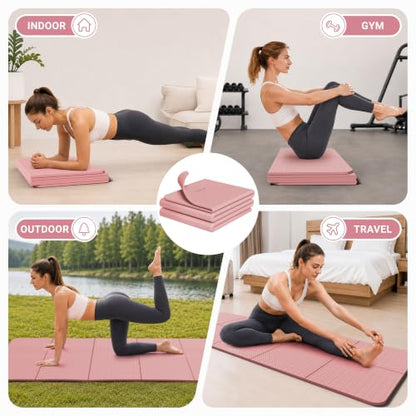 Readaeer Foldable Yoga Mat for Travel Folding Yoga Mat 6mm Thick with Carrying Bag, Non-Slip TPE Exercise Pilates Mat for 72" L x 24" W x 0.24 Inch - color: Pink