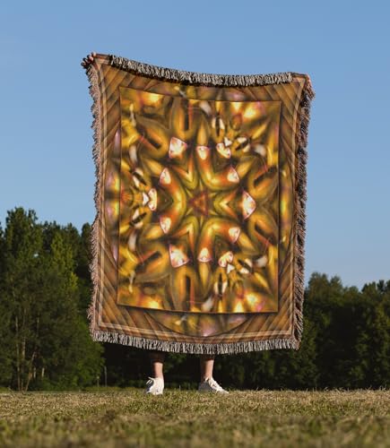 3dRose Mandala Mandala Zen InnerBalance Harmony Gold Yellow Orange Glowing Chakra Meditation Woven Blanket