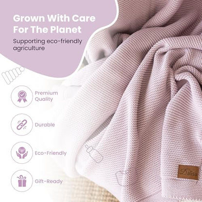 Dalisa Alina GOTS Organic Cotton Throw Blanket, Lavender Frost, 80x90 in - color: Lavender Frost, size: 80x90