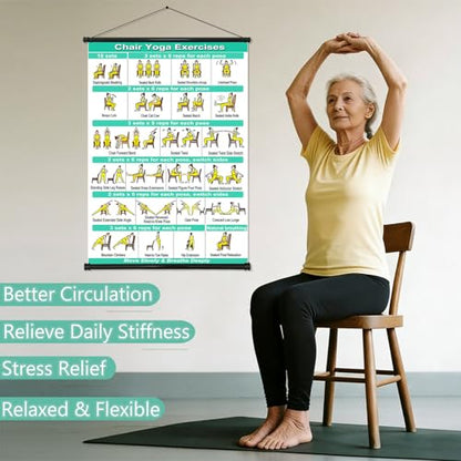 TS-MAYKA Chair Yoga for Seniors and Beginners Chart, 19x27 Inch Yoga Poses Wall Chart Poster Chair Exercises for Women Men, Stretching & Mobility Guide Gifts for Seniors Yogis