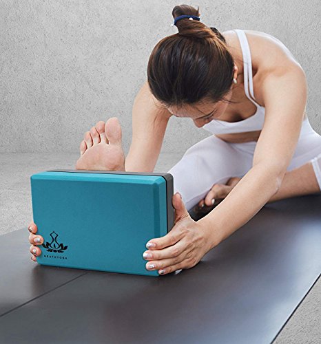Heathyoga Yoga Blocks 2 Pack with Strap, High Density EVA Foam Yoga Block and Yoga Strap Set to Support and Improve Poses and Flexibility - color: Turquoise