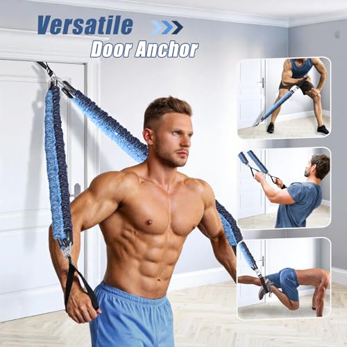Upgraded Pilates Bar Kit with Resistance Bands Natural Latex for Women & Men, Heavy-Duty Stainless Steel Multifunctional Yoga Pilates Stick for Home Gym Exercise Fitness Equipment Full-Body Workouts - color: Denim Blue