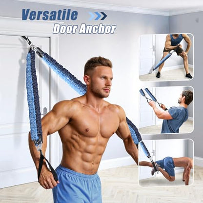 Upgraded Pilates Bar Kit with Resistance Bands Natural Latex for Women & Men, Heavy-Duty Stainless Steel Multifunctional Yoga Pilates Stick for Home Gym Exercise Fitness Equipment Full-Body Workouts - color: Denim Blue