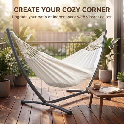 Canvas Hammock 122" Long X 59" Wide 2 Person Hammock 440 pounds Maximum Weight Applicable Scenes in Courtyard Autumn, Indoor Hanging Chairs, Beach Leisure (White, Full) - color: White, size: Full