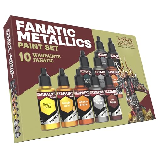 The Army Painter, Warpaints Fanatic Metallics Paint Set, 10 x 18 ml | 10 Acrylic Metal Paints incl. Gold, Copper, Metal, Bronze & Silver, for Miniature Model Painting, Dnd & Warhammer