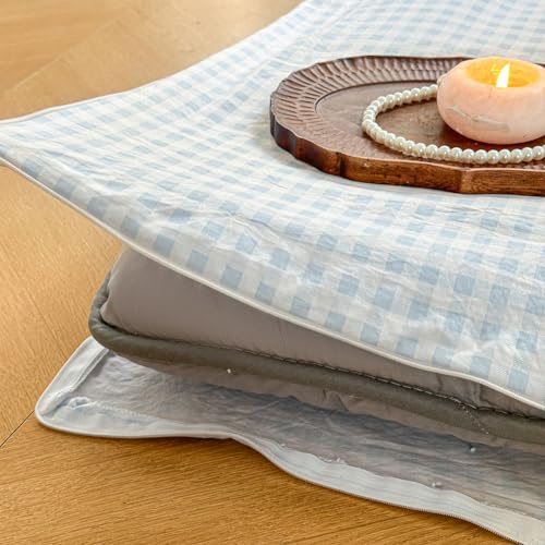 Light Blue Gingham Japanese Floor Mattress Futon Cover, Queen - color: Light Blue Gingham, size: Queen