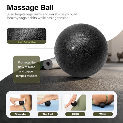 5 in 1 Foam Roller Set for Muscle Recovery & Deep Tissue Massage | Textured Grid Foam Roller, Muscle Roller Stick, Massage Ball, Resistance Band for Physical Therapy, Yoga & Pilates, Black - color: Black