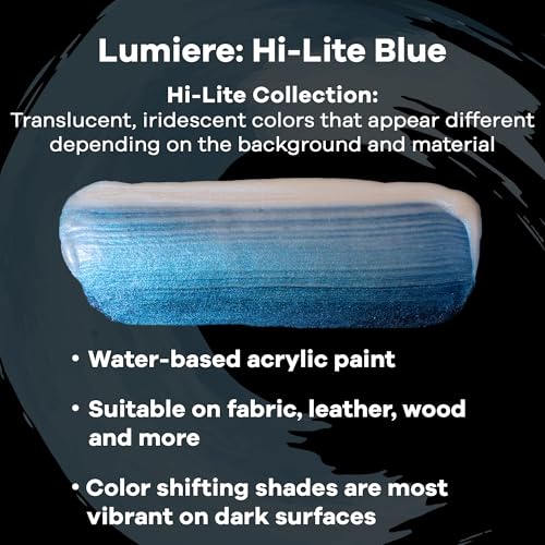 Jacquard Lumiere 8oz Fabric Paint Hi Lite Blue - Metallic Paint for Fabric Paper Wood Ceramic and Metal - Light-bodied Metallic Acrylic Paint - Lightfast & Vibrant Metallic Acrylic Paints - color: Hi Lite Blue, size: 8 Fl Oz (Pack of 1)