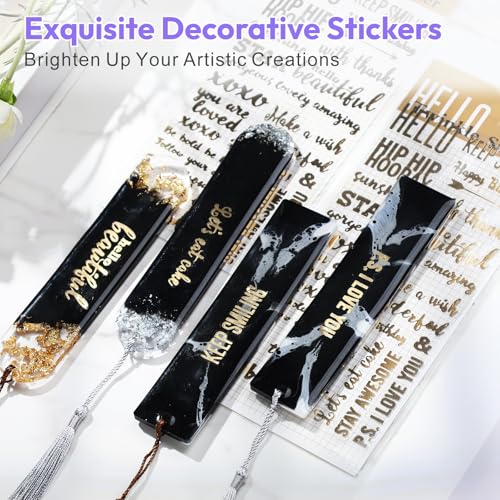 Bookmarks Resin Silicone Molds Kit with 2 Stickers, 20 Pcs Bookmark Tassels | Set of 3 Epoxy Resin Bookmark Molds Casting Molds for DIY book mark Craft Making