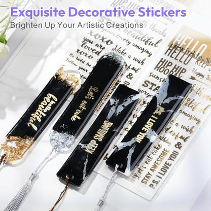Bookmarks Resin Silicone Molds Kit with 2 Stickers, 20 Pcs Bookmark Tassels | Set of 3 Epoxy Resin Bookmark Molds Casting Molds for DIY book mark Craft Making