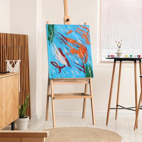 Beech Wood H-Frame Art Easel Adjustable 58"-75" Professional Studio Easel with Storage, Holds Up to 36" Canvas - color: EASEL-B