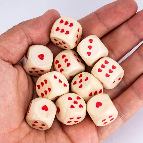 10PCS 16mm D6 Dice Set Heart Wooden 6 Sided Dice for D&D Board Games - color: D6-heart