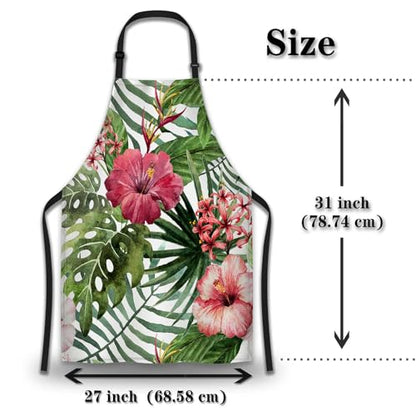 Cooking Apron for Men Watercolor Summer Tropical Flower Women Aprons for Kitchen Restaurant BBQ Painting Crafting Gardening 27” (W) x 31” (H), Waterproof Apron - color: Tropical Flower