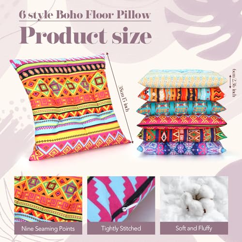 Menkxi 6 Pcs Bohemian Floor Pillows 15 Inch, Stylish - color: Stylish