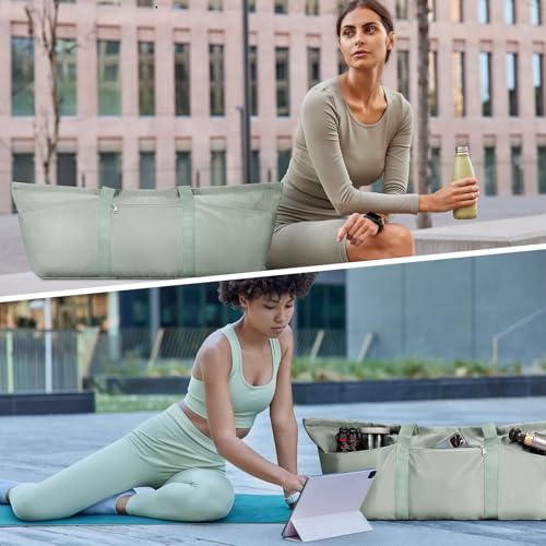 sportsnew Large Yoga Mat Bag Trolley Sleeve Gym Carrier Shoe Bag Wet Pocket | water-resistant fabric, large capacity,wide full-zip opening,separate shoe bag,2 yoga mat holder straps,multi-pocket storage - color: Green