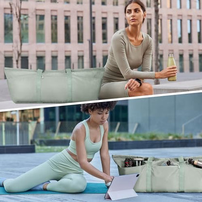 sportsnew Large Yoga Mat Bag Trolley Sleeve Gym Carrier Shoe Bag Wet Pocket | water-resistant fabric, large capacity,wide full-zip opening,separate shoe bag,2 yoga mat holder straps,multi-pocket storage - color: Green