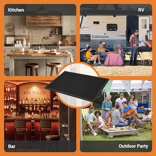 ZJWZLG Bar Mat 18"X12"(2 Pcs) Non-Slip Rubber Bar Mat, Spill Proof & Design,Easy to Clean Textured Surface for Home Bar,Coffee Station, Bartending - Protects Countertops & Glassware(Black). - color: Black, size: 18" x 12"