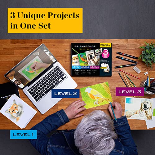 Prismacolor Technique Art Supplies and Digital Art Lessons, Animal Drawing Set Bundle, Levels 1-3, Adult Coloring, 54 Count - style: Animal Level 1-3