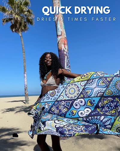 ECCOSOPHY Microfiber Beach Towel - Quick Dry, Sand Free and Oversized 71x35 | Super absorbent, lightweight, swimming, gym, extra large, pool, cruise, camping, yoga, travel, compact, carry bag, vacation - color: Mykonos