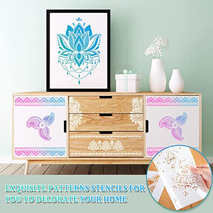 Outus 12 Pcs Mandala Stencils for Painting | Templates Flower Stencils Mandala Reusable Rectangle Stencil, for Wood Floor Drawing Craft DIY Wall Tile Furniture Decoration