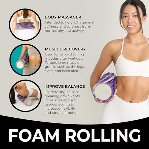 Oceanfoam Tidal Roller - Purple Marbled - Muscle Massage Foam Roller for Back Pain & Stretching - Firm and Ergonomic Wide Wave Textured - Yoga, Athletics, & Wellness - Full Size, 20" x 5" - color: Purple Marbled