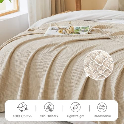 EMME Cotton Muslin Throw Blanket Couch Breathable Gauze Soft Lightweight Bed Blankets Adults (Heather Beige, 50"x60") - color: 03 - Beige, size: Throw (50" X 60")