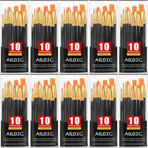 AROIC Paint Brush Set, 10 Pack 100 Pcs Acrylic Paint Brushes | Artist Paint brushes for Oil Watercolor Acrylic Face Rock Painting（Black） - size: 100pcs-black