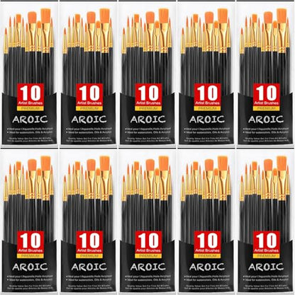 AROIC Paint Brush Set, 10 Pack 100 Pcs Acrylic Paint Brushes | Artist Paint brushes for Oil Watercolor Acrylic Face Rock Painting（Black） - size: 100pcs-black