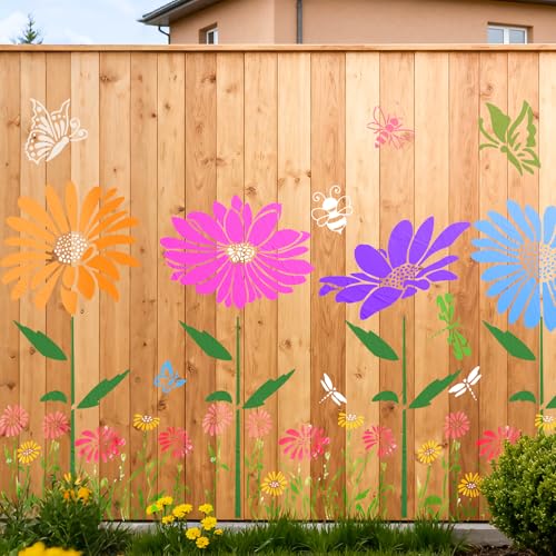 6Pcs Large Flower Stencils for Painting on Walls 16 x 12 Inch Giant Reusable Wall Stencil for Wood Fence Garden Crafts Wildflower Stencils Sunflower Paint Templates Outdoor DIY Wall Art Decor - color: Ab-white