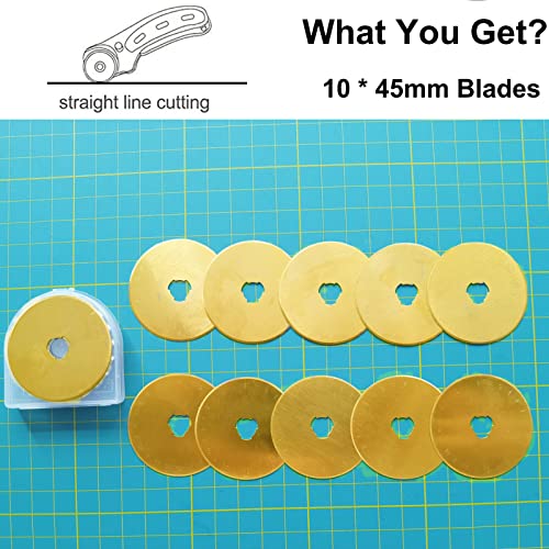 45mm Rotary Cutter Blades 10-Pack Replacement Blades Fits Fiskars, OLFA for Quilting Scrapbooking Sewing Arts & Crafts Sharp and Durable Cutter Blade - color: Titanium Plating (45mm 10pcs)