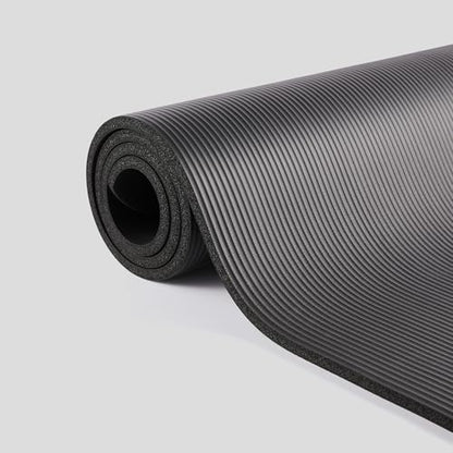 Phoenix Fitness NBR Yoga Mat - 15mm Extra Thick Exercise Mat with Carry Strap - Non Slip Yoga Mat for HIIT, Exercise & Pilates for Men and Women - Black or Pink - color: Black