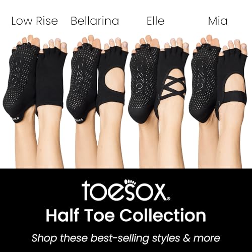 toesox Bellarina Grip Socks for Women, Half-Toe - color: Black, size: X-Small