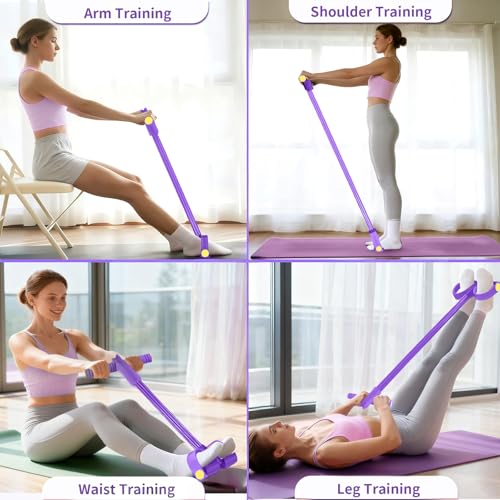 Pedal Resistance Band with Handle, Durable 6-Tube Exercise Bands - color: Purple